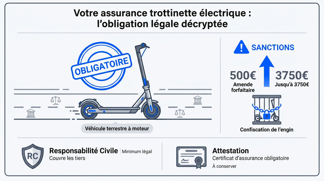Infographie sur les obligations et sanctions d'assurance pour trottinette électrique