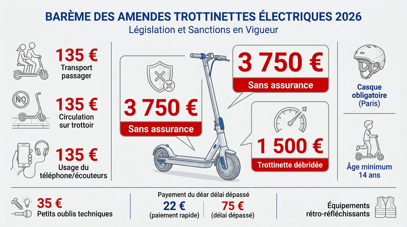 Barème des amendes trottinette électrique 2026