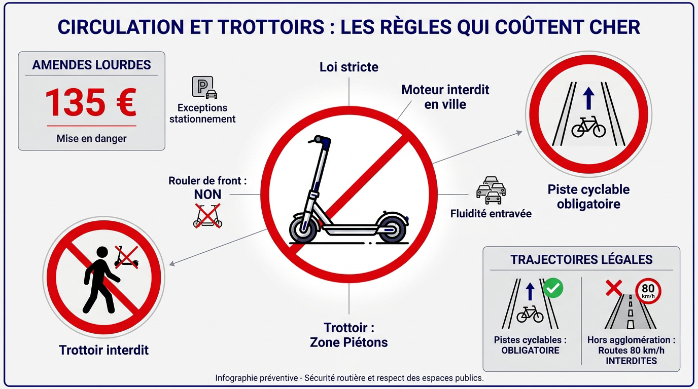 Contrôle de police pour circulation en trottinette électrique sur un trottoir