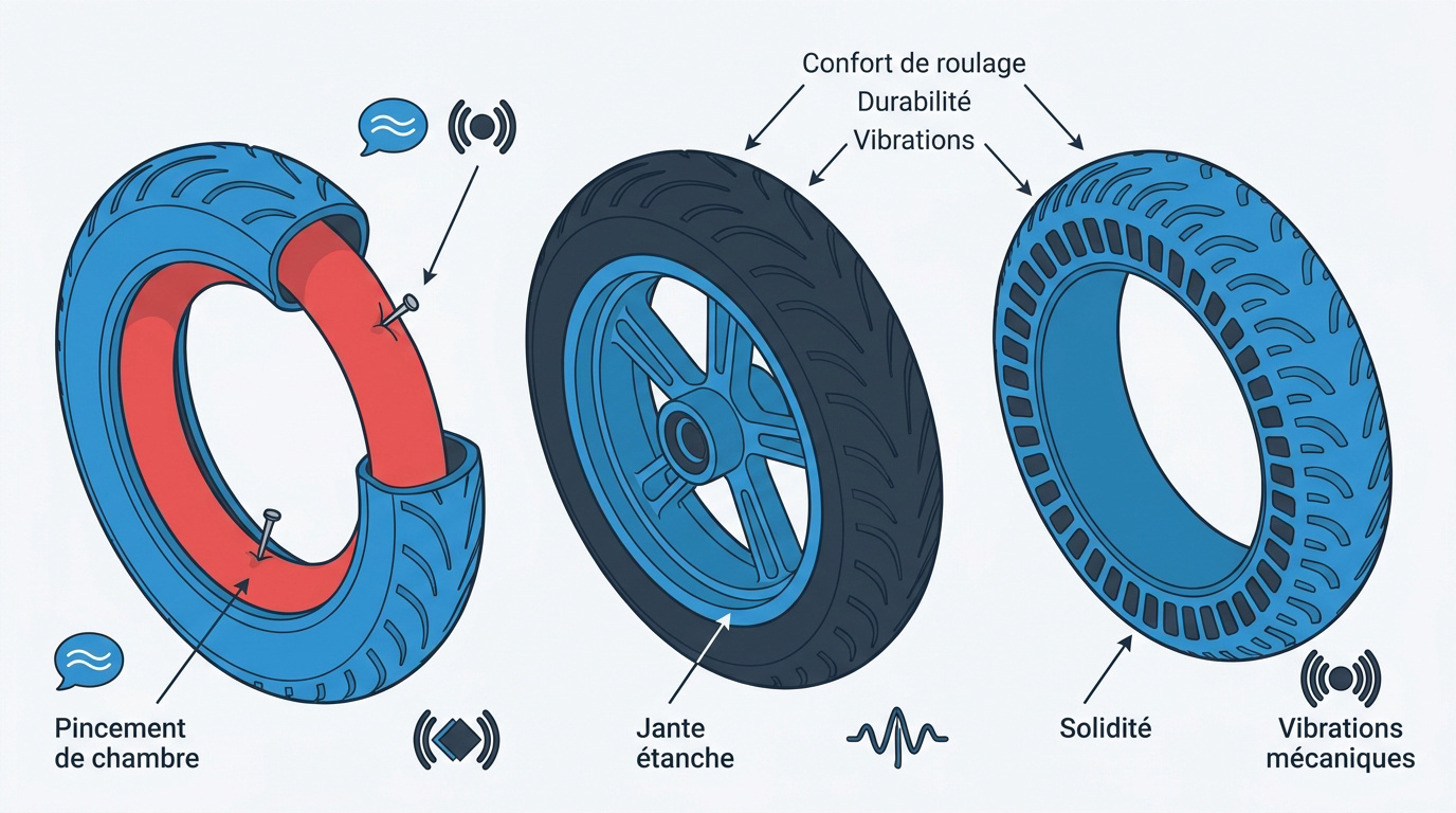 Comparaison technique entre pneu à chambre à air, tubeless et pneu plein pour trottinette électrique