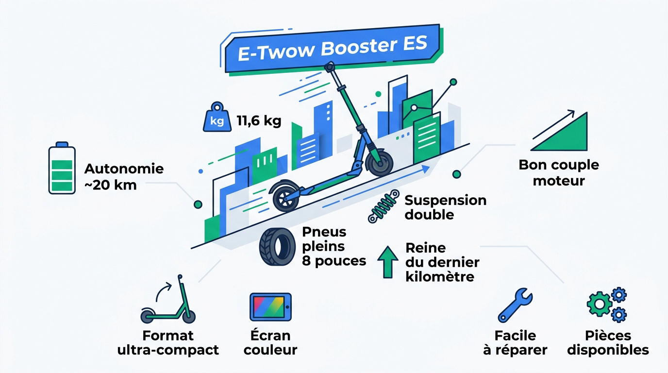 Spécifications techniques de la trottinette électrique légère E-Twow Booster ES