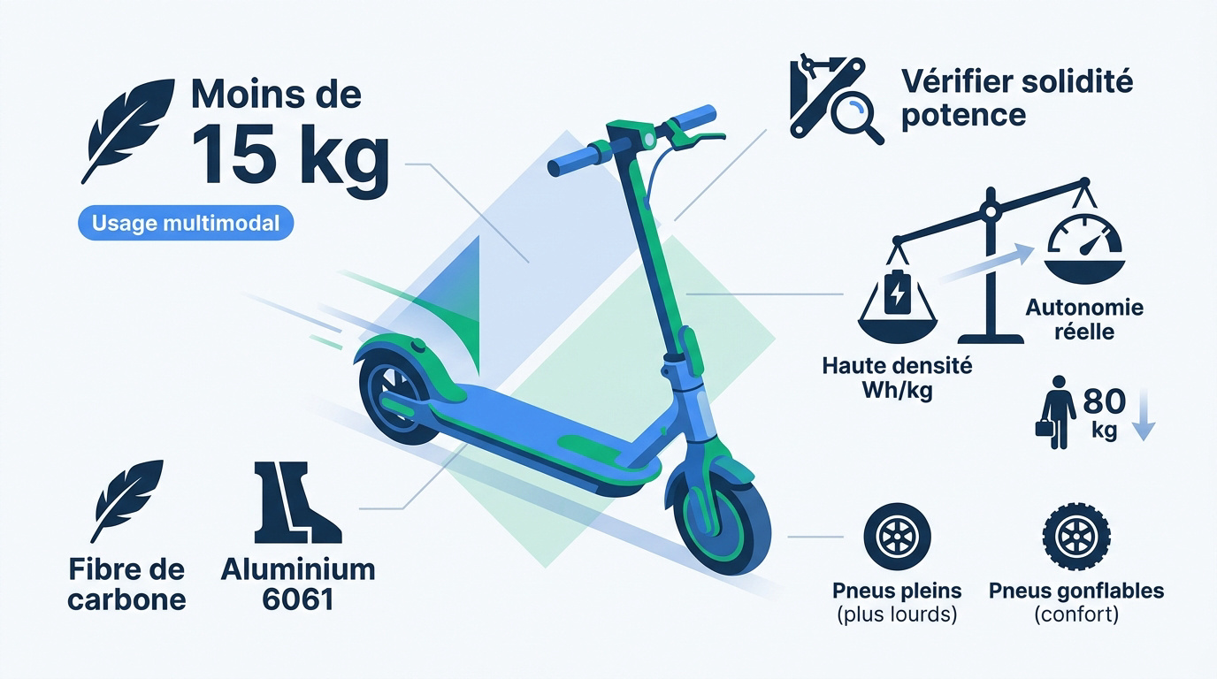 Infographie comparative poids autonomie et matériaux trottinette électrique légère