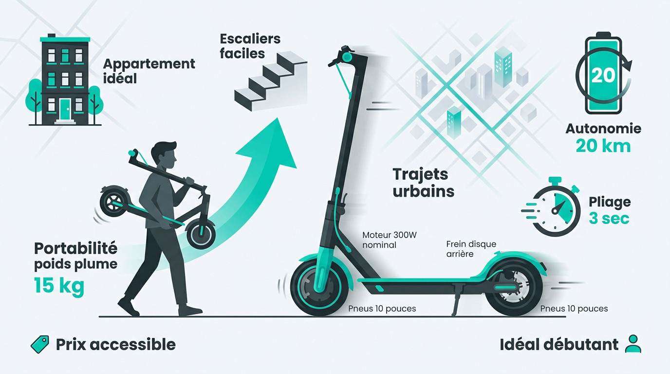 Infographie caractéristiques techniques Xiaomi Electric Scooter 4 pour trajet domicile-travail