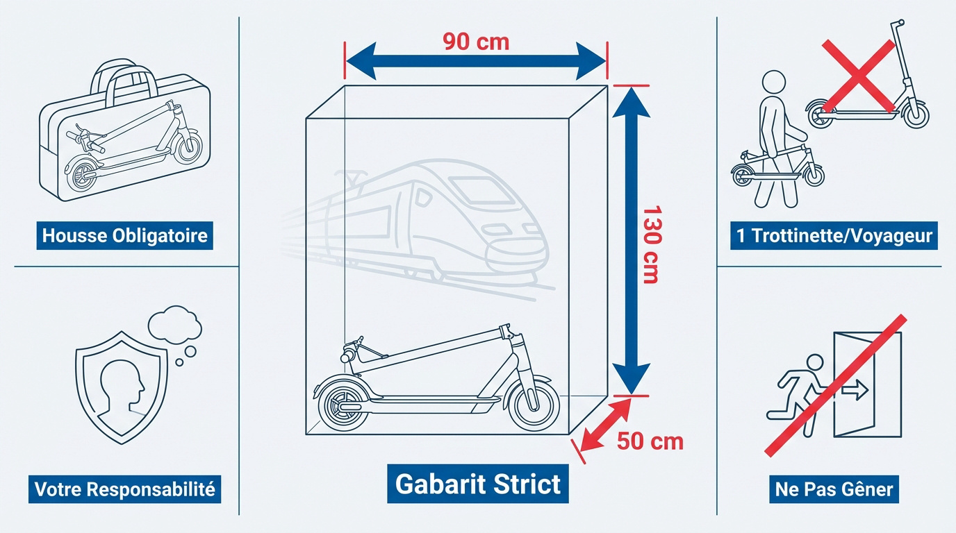 Règles de transport d'une trottinette électrique pliée dans un train SNCF