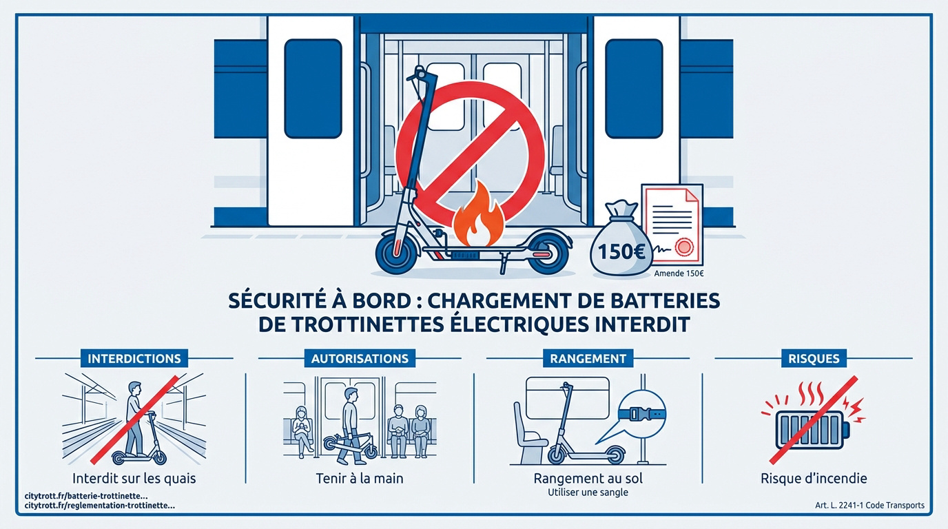 Panneau d'interdiction de recharge de trottinette électrique dans le train