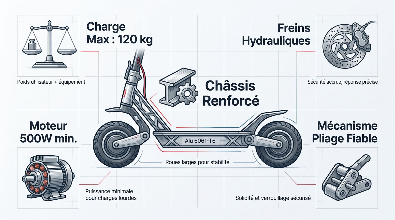 Châssis renforcé de trottinette électrique pour charge lourde