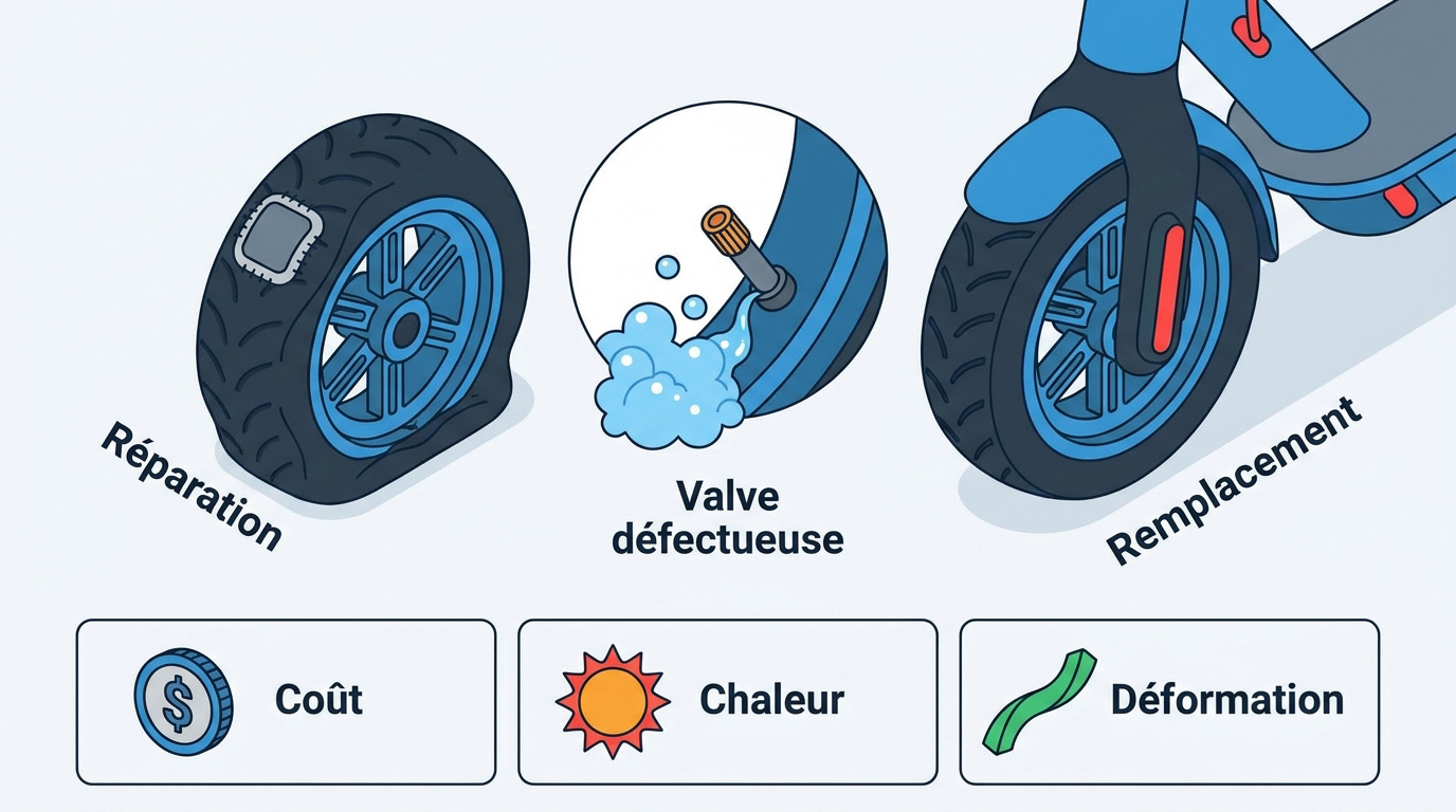 Réparation d'une roue de trottinette électrique en atelier