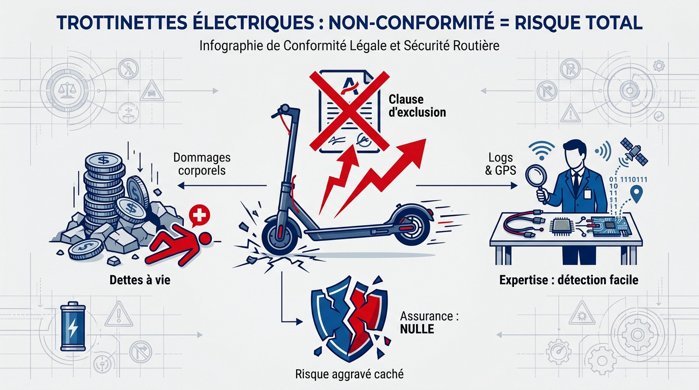 Risques financiers et juridiques d'une trottinette électrique débridée après accident